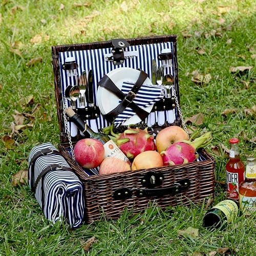 YPshuye Picnic Basket Set for 4 with Waterproof Blanket Mat Insulation Bag Wicker Navy Blue Vintage Classic Gift for Christmas Thanksgiving Wedding Birthday Camp Outdoor Beach Travel thumbnail 4