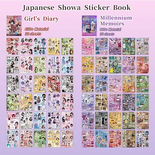 Japanese StickerBook: Showa Japanese (650+) & Y2K Retro (800+) | 2-in-1 Nostalgic Sticker Books for Journaling, Scrapbooking,Prayer Board Supplies-Vision Board Supplies thumbnail 3