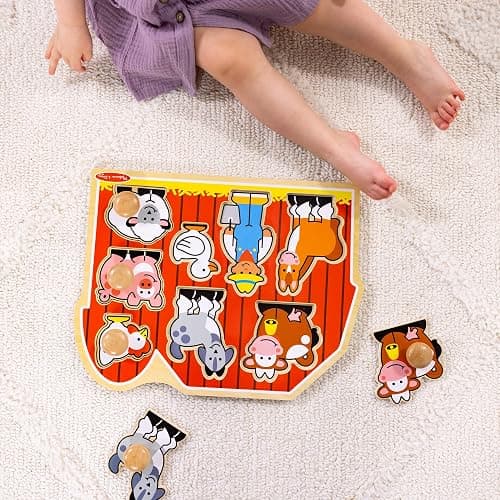 Melissa & Doug Farm Animals Jumbo Knob Puzzle, Wooden Peg Puzzle for Toddlers, Educational Toy for Shape Recognition and Fine Motor Skills, Ages 1+ thumbnail 7