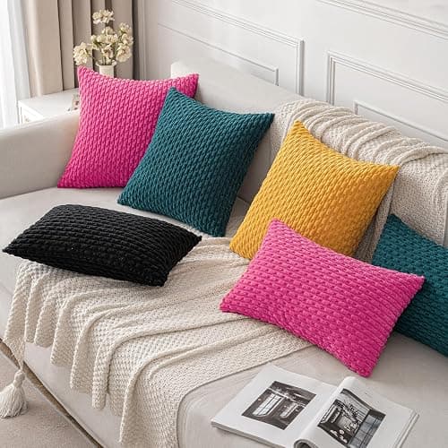 MIULEE Pack of 2 Decorative Throw Pillow Covers 18x18 Inch Soft Boho Striped Textured Corduroy Pillow Covers Modern Farmhouse Home Decor for Couch Bed Sofa Living Room Hot Pink thumbnail 5