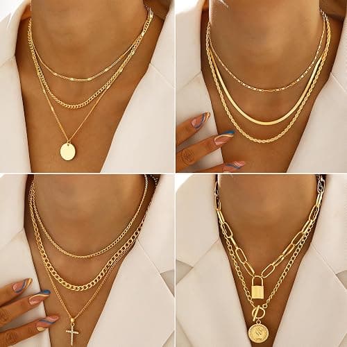 FAXHION 68 Pcs Gold Jewelry Set for Women with 7 Necklace, 17 Bracelet, 5 Hoop Earrings, 15 Stud Earrings, 24 Knuckle Rings for Women Jewelry Set for Women Gift thumbnail 3