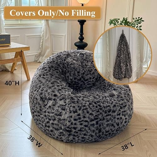 XeGe black leopard print fuzzy bean bag chair thumbnail 2