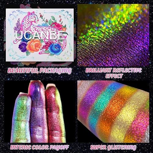 UCANBE Chameleon Multichrome Eyeshadow Palette, 10 Colors Shifting Chromatic Sparkling Metallic Eye Shadow, Multi-Use Blendable Holographic Glitter Shimmer Eye Makeup Palllet (Lunar Mirage) thumbnail 6