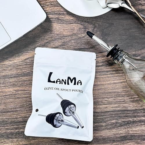 LanMa Olive Oil Spout Pourer, 2PCS Stainless Steel Liquor Bottle Pourers Spouts with Rubber Dust Caps thumbnail 2