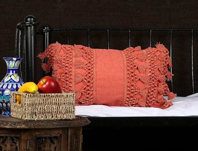 RAJRANG Coral Throw Pillow Cover with Decorative Tassels - 20x12 Inches Lumbar Boho Cushion for Living Room and Sofa Decor thumbnail 5