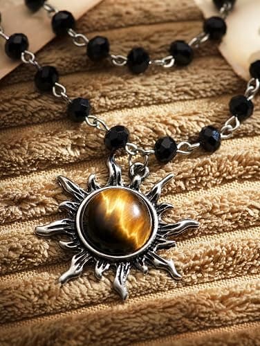 Sacina Gothic Emo Grunge Sun Choker, Black Bead Choker Necklace, Black Jewelry, Gothic Goth Necklace, Halloween Christmas Jewelry Gift for Women thumbnail 5