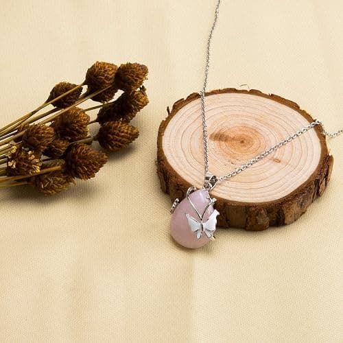 Bivei Crystal Butterfly Necklaces for Women | Rose Quartz Wire Wrap Gemstone Chakra Pendant Gifts Jewelry for Women Men thumbnail 3