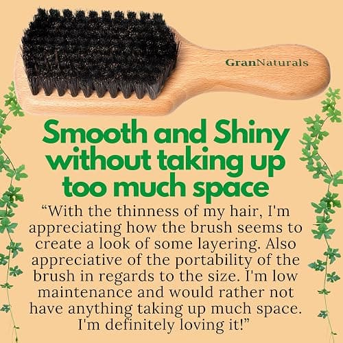 GranNaturals Soft Boar Bristle Slick Back Hair Brush - Hairbrush for Smoothing, Fades, Beards, 360 Waves to Style, Polish, & Lay Down Hair to Create a Sleek Ponytail Bun Hairstyle for Women & Men thumbnail 3