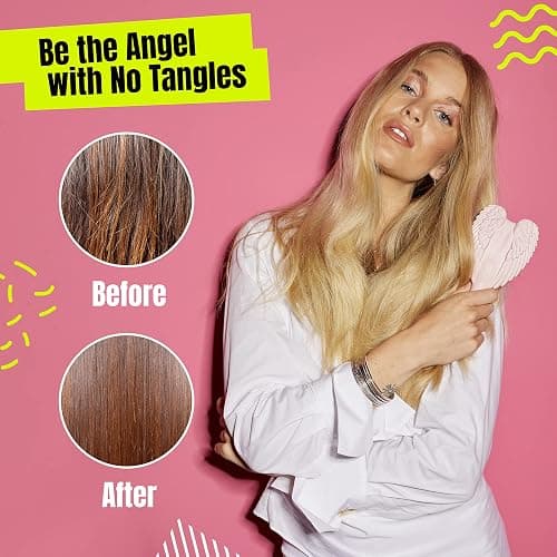 Detangling Hair Brush - Anti Static Angel Wing Hair Brush with Soft & Flexible Bristle for Straight & Wavy Hair - Tangle Angel Hair Detangler Brushes for Blow Drying & Shower - Gloss Pink thumbnail 2