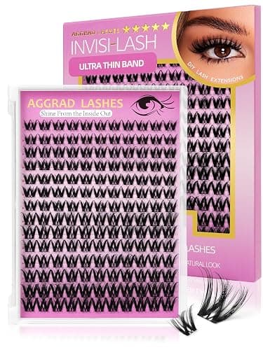 Flora Lash Clusters Kit Short 8-14mm Wispy Eyelashes Cluster Extension Kit D Curl Individual DIY False Lash Extension Spiky Cat Eye Lashes Fake Eyelashes Clusters with 0.03mm Ultra-Thin Wide Band - Image 1
