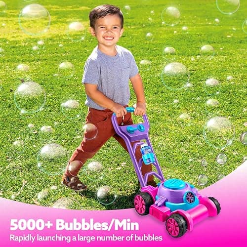SLOOSH Bubble Lawn Mower Toddler Toys - Spill-Proof Bubble Machine Pretend Gardening Toy for Age 1 2 3 1-3 Year Old Toddler Indoor Outdoor Use, Baby Girl Push Toys Easter Birthday Gift (Pink) thumbnail 5