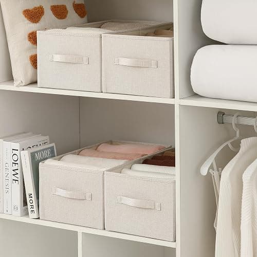 Linen Folding Storage Bins, 3 Pack Large Storage Baskets, Washable, Clothing Storage Bins with Handle, Closet Organizer for Storage Sweater,Sheets(Beige, 18½"x11" x8½") thumbnail 8