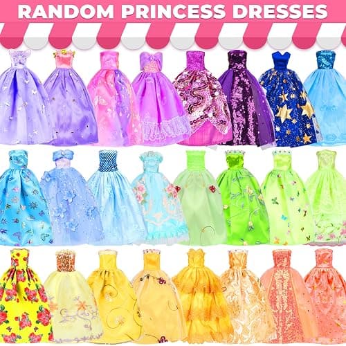 195 Pcs Doll Clothes and Accessories Kit, Include Princess Gowns, Fashion Skirt, Slip Dresses, Tops, Pants, Bikini Swimsuits, Shoes, Crowns, Necklaces, Glasses, Hangers in Gift Box for 11"-12" Dolls thumbnail 3
