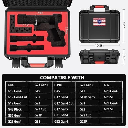 Kinghardcase Lockable Handgun Case for Glock, TSA Gun Case for G17/G19/G20/G21/G22/G23/G31/G32/G37/G38/G43/G45, Waterproof Gun Case with Foam, Pistol Case for Transport & Storage thumbnail 2