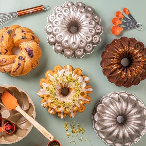 Baker's Secret Nonstick Fluted Cake Pan, Perfect for Fluted Cakes, Die Cast Aluminum Cake Pans, 2 Layers Non-stick Coating For Easy Release, Fluted Cake Pans - (Amour) thumbnail 7