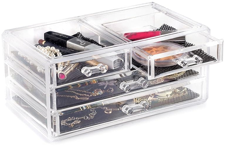 Masirs Clear Makeup Organizer – 16-Compartment Cosmetic and Jewelry Holder, 4-Drawer Vanity Storage, Elegant Clear Design for Makeup and Accessories - 4-Drawer | 16 Compartments thumbnail 5