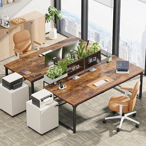 Huuger 71 x 31.5 Inch Desk with Power Outlets & USB-C, 1.2 Inch Thicker Desktop, Robust Metal Tubes, Deep Computer Desk, Heavy Duty Office Desk, Work Desk for Home Office, Rustic Brown thumbnail 2