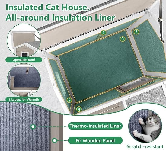 Ketive Insulated Cat House Weatherproof Outdoor Feral Cats Shelter Warm Home for Winter Indoor Cat Condo Elevated 8.3" Platform Balcony Waterproof Roof for1-3 Community Cats Small Pets thumbnail 2