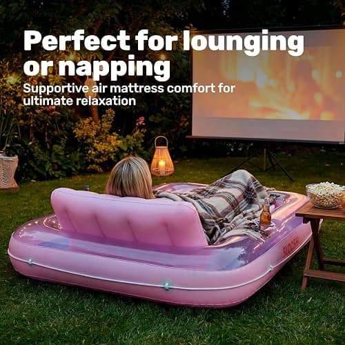 SLOOSH Inflatable Tanning Pool Lounger Float, 70" x 46" Pool Floats Adult with Pillow, 4 in 1 Suntan Tub Raft Floatie,Sunbathing Bed Lounge for Water Blow Up Ball Pit Party Gifts, L-Purple Pink thumbnail 7
