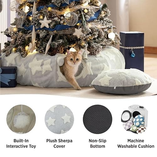 Lesure Cat Tunnel Bed for Indoor Cats - Cute Cat Donut Tunnel Toys for Small Large Cats with Washable Circle Cushion, Round Pet Peekaboo Cave Toy for Kitten/Puppy/Rabbit, Standard Galaxy Grey thumbnail 3