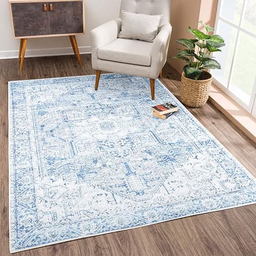 Bloom Rugs Washable Non-Slip 8' x 10' Rug - Blue/Gray Traditional Area Rug for Living Room, Bedroom, Dining Room, and Kitchen - Exact Size: 8' x 10' - Image 1