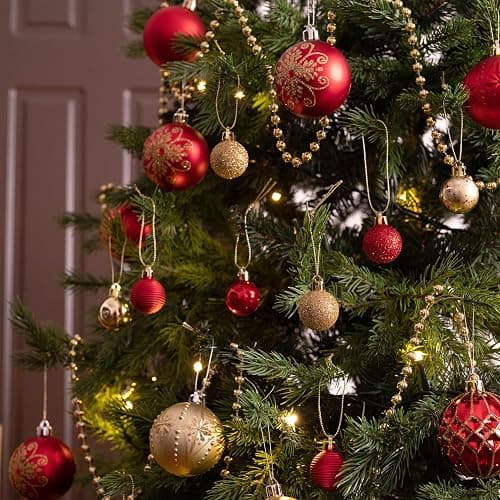 Valery Madelyn Weihnachtskugeln,49 stück Christbaumkugeln Weihnachtskugel mit Geschenkpaket, 3cm Weihnachtsbaumschmuck Christbaumschmuck mit Aufhänger,deko Weihnachten,Thema Rot Gold thumbnail 2
