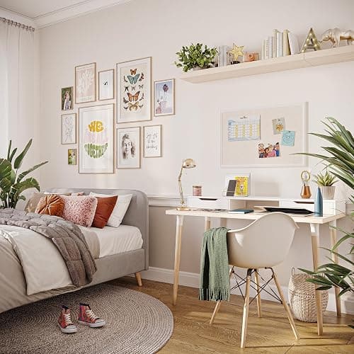 U Brands Farmhouse Linen Bulletin Board, 30" x 20", White Wood Frame, Wall Mounted Pin Board for Home Office, Classroom & Kitchen, Includes Push Pins thumbnail 2