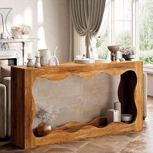 Shintenchi 63 inch Farmhouse Console Table with Storage & LED Light, Long Sofa Table Behind Couch, Narrow Entryway Entrance Table, Hallway Accent Stand Home Decor for Living Room, Entry Way, Brown thumbnail 9