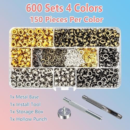 YHNTGB 600Pcs 3/16inch Metal Eyelets Grommets Kit with 3 Pieces Installation Tool and Storage Box for Shoes Clothes Crafts Bag DIY Project 4 Colors thumbnail 6