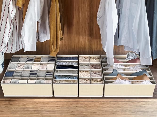 Simple Houseware Closet Underwear Organizer Drawer Divider Assorted 7 Pieces, Beige thumbnail 7