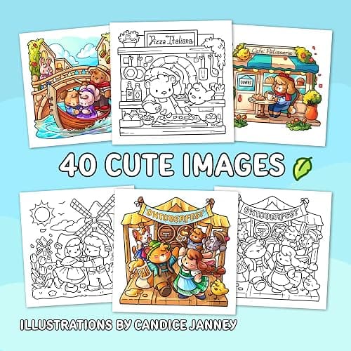 Cozy Europe: Cute Coloring Book for Adults and Teens with Charming Characters and Delightful European Scenes for Relaxation (Cozy Coloring Books) thumbnail 2