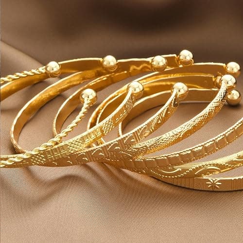 ÌF ME Gold Bangle Bracelets for Women, Indian Bangles Stackable Set, Multi Layer Textured 14K Gold Plated Chunky Bracelets Boho Jewelrys Set thumbnail 4