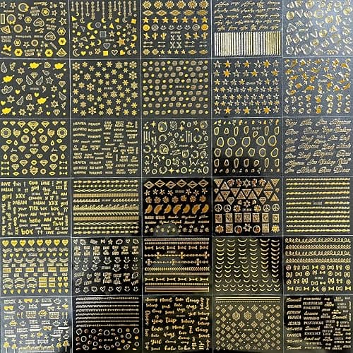 30 Sheets Gold Nail Art Stickers 3D Self-Adhesive Nail Decals Gold Line Star Nail Stickers for Acrylic Nails Gold Leaf Diamond Nail Supplies for Women thumbnail 7