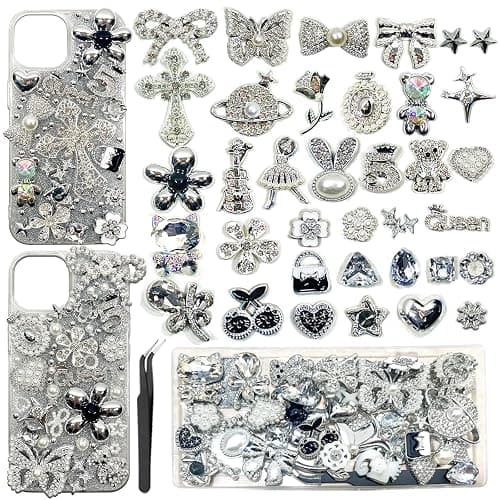 Sutesloly Junk Case Charms Kit, Pink y2k Glitter Phone Case Charm with Storage Box, Kawaii DIY Accessories for Bags, Shoes, Crafts,Cute Bow,Resin Flat Bottomed Drill,Star Letters,Butterfly - Image 1