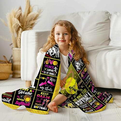 Softball Blanket Gift for Girls, Softball Accessories Party Decorations Bedroom Decor Soft Flannel Throw Blanket 50"x40" thumbnail 4
