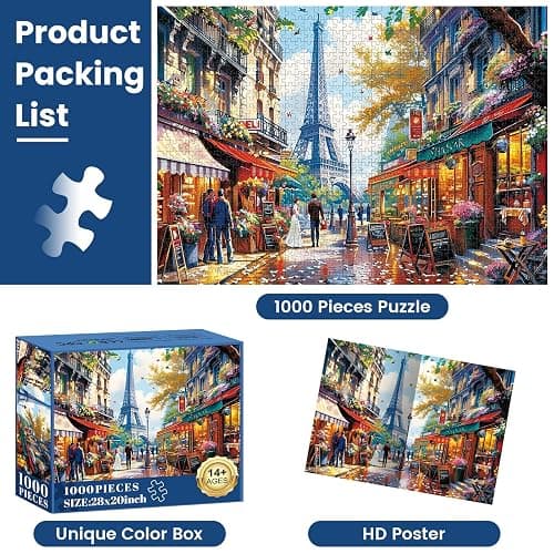 1000 Pieces Puzzle for Adults - Charming Paris Puzzle for Adults Children - Recycled Paper Jigsaw Puzzle 1000 Pieces - Fun and Challenging Family Game Great Gift Idea, Finished Size is 28 * 20 in thumbnail 5