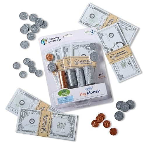 Learning Resources Pretend Play Money - Math Manipulatives for Kids, Kids Bank, Plastic Coins, Cash Register, Toddler, Homeschool Supplies, Fine Motor Skills, Teaching Set Manipulatives - Image 1