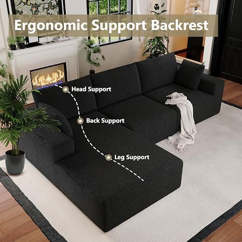 108”Modular Sectional Sofa, 4 Seat Cloud Sectional Couch for living Room with Deep Seat, Modern L-Shape Couch with Oversized Chaise, Upholstered Couches with Waist Pillows, No Assembly Required(Black) thumbnail 5