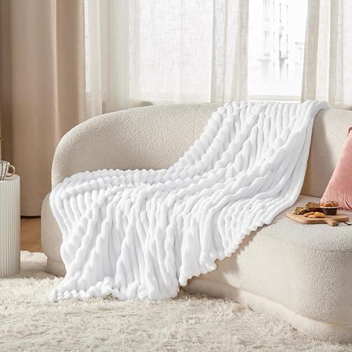 Bedsure GentleSoft White Fleece Blanket for Couch - Cozy Soft Blankets for Women, Cute Small Throws for Girls, 50x70 Inches thumbnail 6