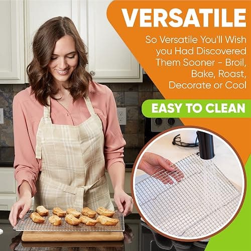 Spring Chef 10" x 15" Stainless Steel Cooling Racks for Baking - Oven Safe - Cookie Racks for Cooling Cookies - Fits Jelly Roll Pan - Perfect for Grilling, Roasting, Cooking, Drying - Set of 2 thumbnail 5