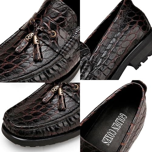 GOLDEN COXES FAMILY Premium Leather Tassel Loafer for Men, Classic Alligator Printed Thick Sole Dress Loafers Shoes for Mens thumbnail 3