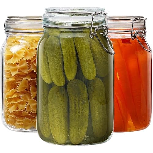 HomArtist Square Glass Jars with Airtight Lid Set of 3, 50 floz Wide Mouth Mason Jars with Clamp Lids,Glass Sealed Jars with Air Tight Lids, Best for Kitchen & Pantry Food Storage - Image 1