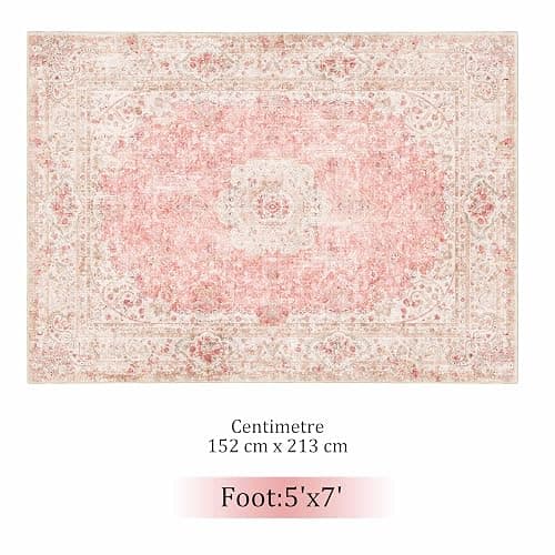 Castage 5x7 Area Rugs Washable,Pink Rug for Living Room Bedroom | Large Boho Vintage Bohemian Distressed Carpet Non Slip for Kitchen,Blush thumbnail 7