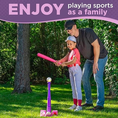 TOMLEON T Ball Stand for Girls 3-5, 5-8. Baseball Set Includes 6 Large Balls, an Adjustable Tball Batting Tee, and a Storage Net. Kids Bat and Ball, T-Ball Sets for Kids thumbnail 3