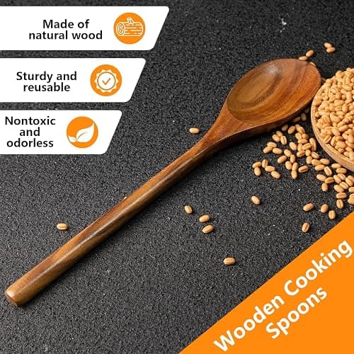 HAKSEN 2PCS Wooden Cooking Spoons, Wooden Kitchen Utensil Large Wood Spoon for Cooking Serving Mixing thumbnail 4