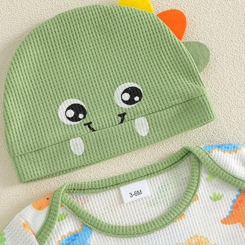 Lamuusaa Newborn Baby Boy Clothes 0 3 6 12 18 Months Short Sleeve Dinosaur Romper Long Pants Hat 3Pcs Summer Outfit thumbnail 4