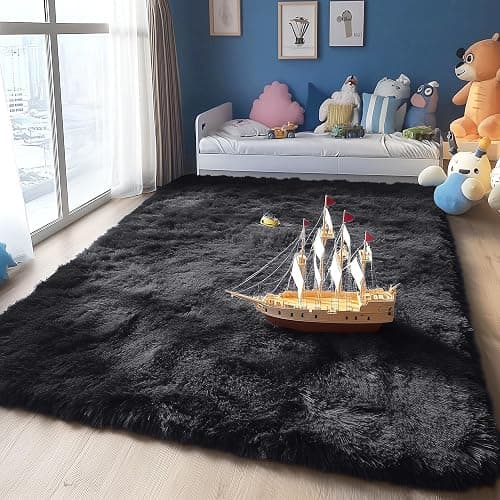 OLANLY Area Rugs for Living Room Bedroom, Machine Washable 4x5.9 ft Soft Fluffy Shaggy Bedside Rug, Indoor Floor Carpet for Kids Girls and Boys, Dorms, Nursery Rooms, Home Decor Aesthetic, Black thumbnail 8