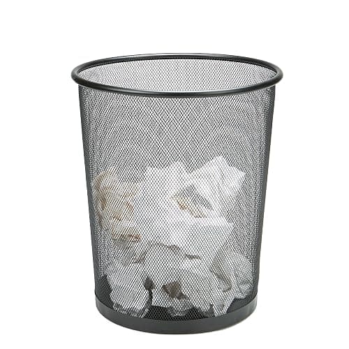 Mind Reader Mesh Trash Can, 16.65L (4.4 gal), Waste Paper Basket, Round, Office, Metal Mesh, 11.5"L x 11.5"W x 13.75"H, Black - Image 1