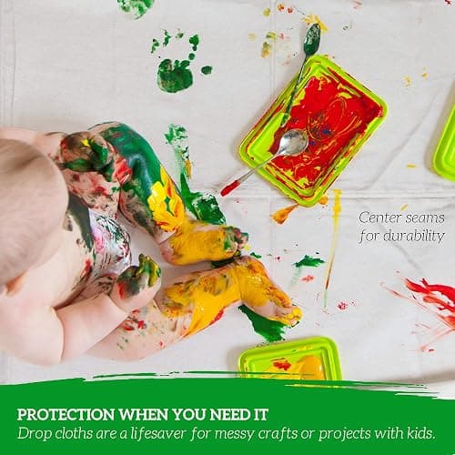 GREEN LIFESTYLE All Purpose Canvas Drop Cloths - Drop Cloth for Painting, Floor Cover, Heavy Duty Protection for Furniture & Surfaces, Reusable Painters Canvas Tarp for Renovation & Home (4x12) thumbnail 6