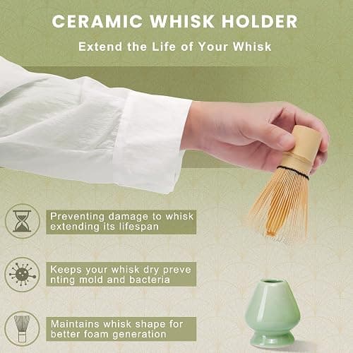 RANERANE Matcha Whisk and Bowl with Ceramic Matcha Whisk Holder,Matcha Sifter, Matcha Spoon and Scoop Handmade from Natural Bamboo,Matcha Making Kit Cyan, Normal, ZYMC6Pcs01-Cyan thumbnail 5